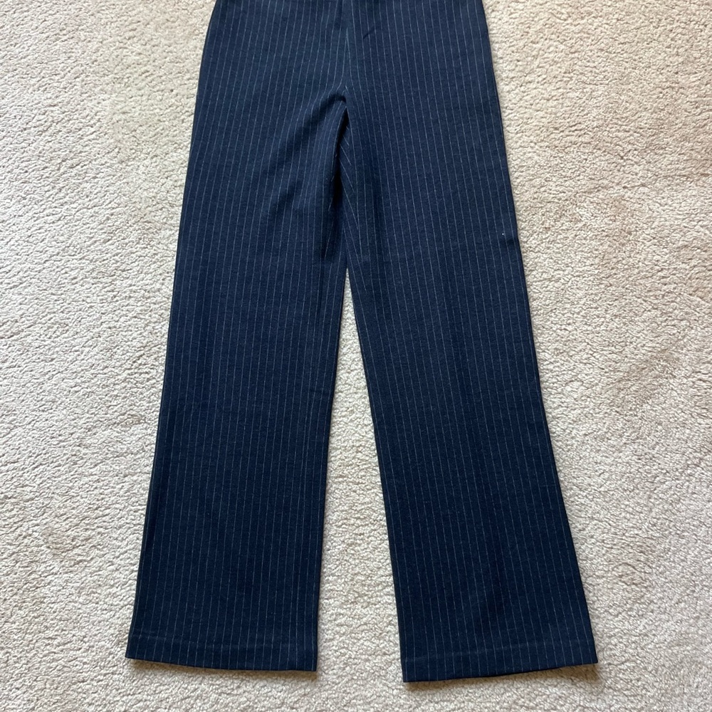 New J McLAUGHLIN Size 6 Navy Ivory Pinstripe Wool Carter Wide Straight Leg Pants
